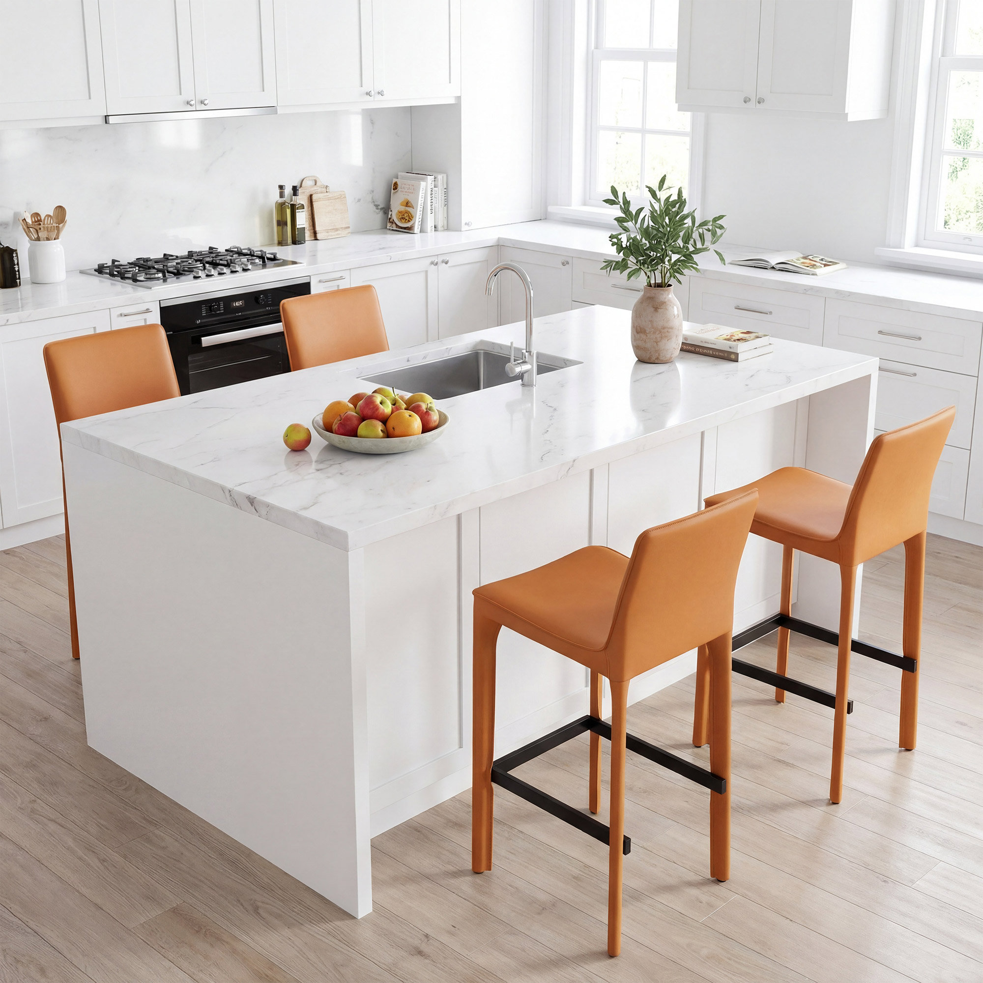 Vannes Vegan Leather Barstool, 1, Orange