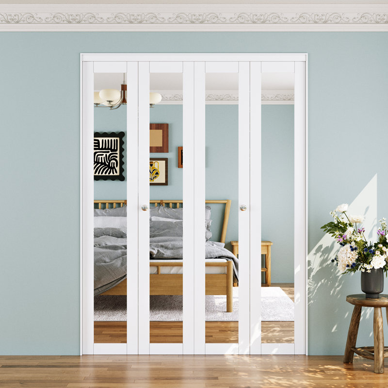 Double 1-Lite Mirrored Door Solid Core Manufactured Wood Bi-Fold Door With Installation Hardware Kit(Closet, Pantry door)