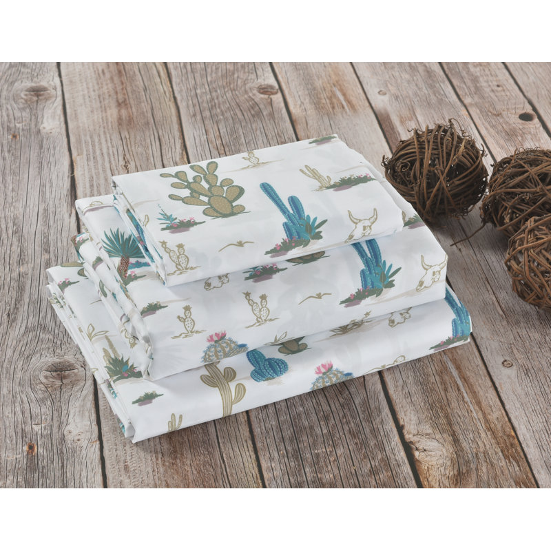  Southwestern Native Desert Cactus Boho Print Cozy Decorative Sheet and Pillowcase Set, Queen