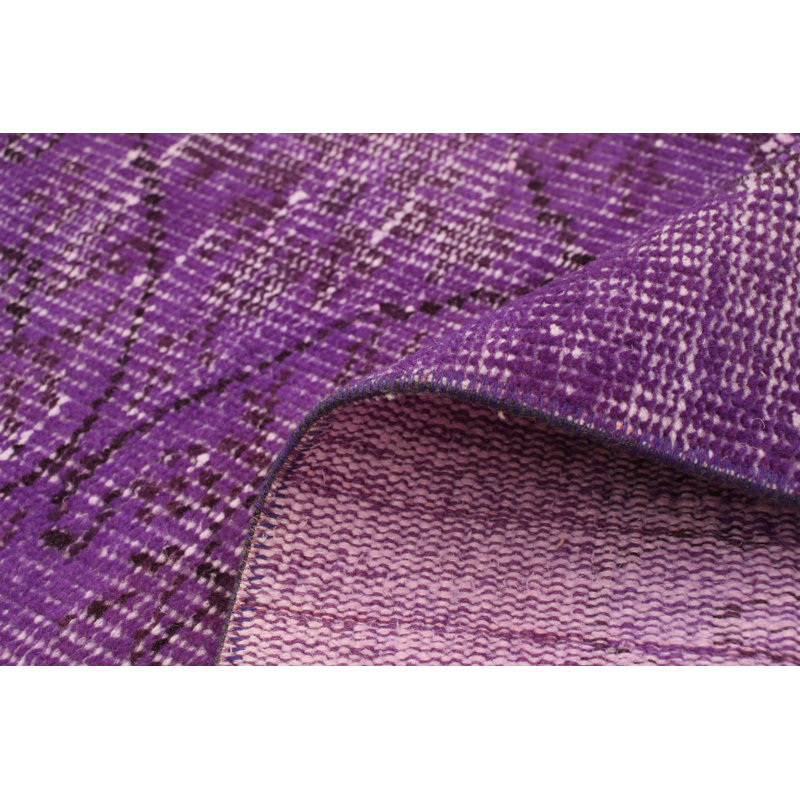 Tapis décoratif mauve en laine noué à la main de conception unique 5 pi 10 po x 8 pi 11 po Dequentin