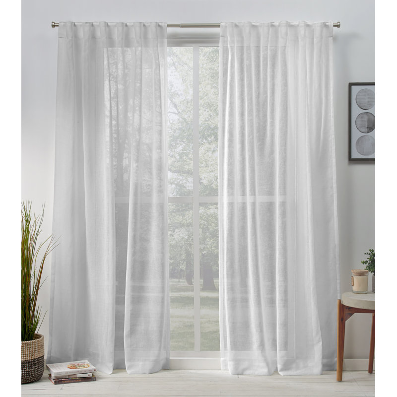Silver Sheer Linen Look Room-Darkening Curtain Panels