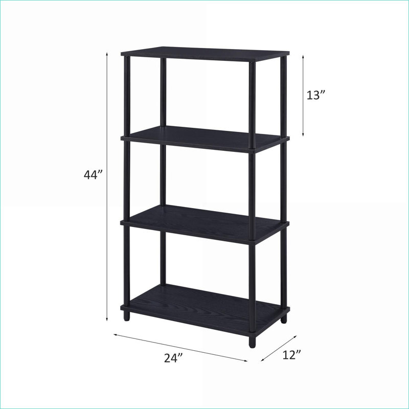 Bookshelf | 4-Tier Industrial Open Bookcase, Black Finish, Metal Frame Composite Wood | Black | Metal,Synthetic Wood, Black