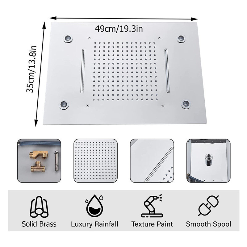 Brushed Nickel LED Rainfall Shower Head For Shower High Pressure Ceiling Mounted 