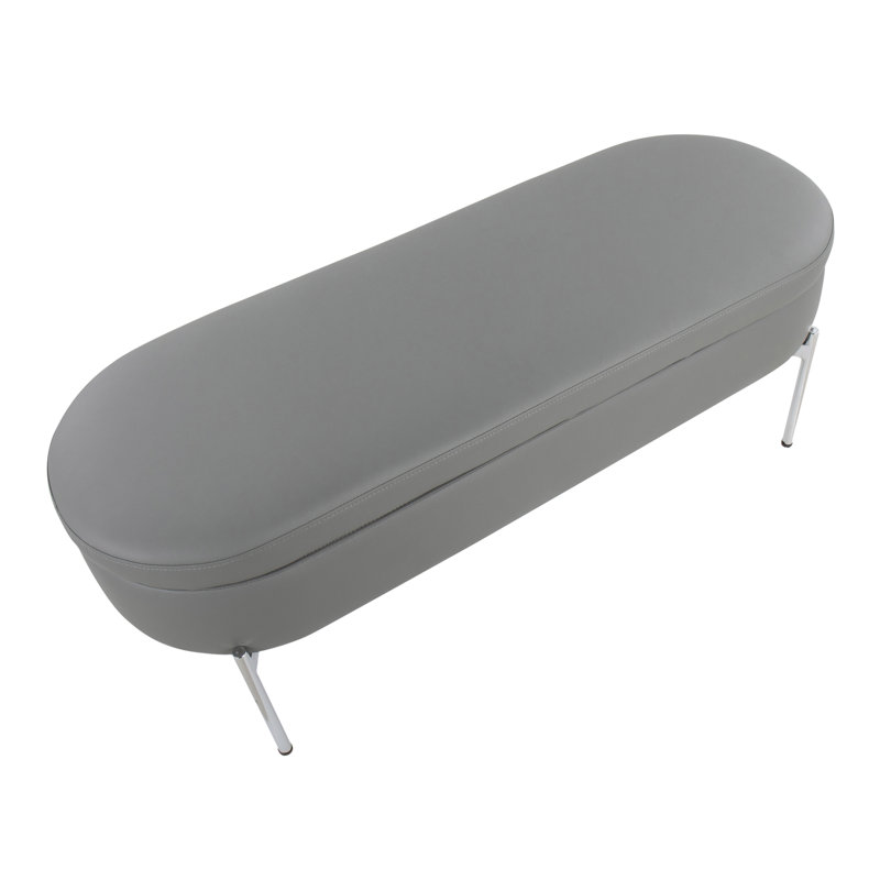 Banc de rangement en similicuir, Gris / chrome