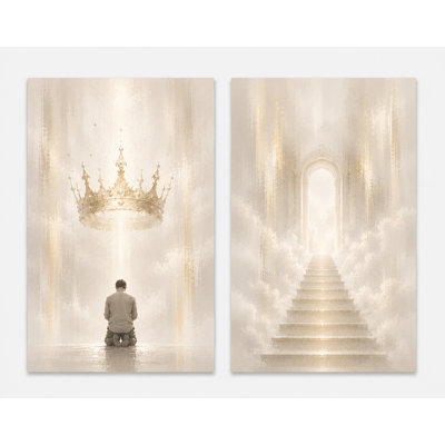 Très grand ensemble de 2 couronnes de gloire, art mural impression sur toile 24 x 36 pouces, décor d'inspiration chrétienne, ciel céleste, escalier, œuvre d'art pour salle de prière, décoration intérieure prête à être accrochée