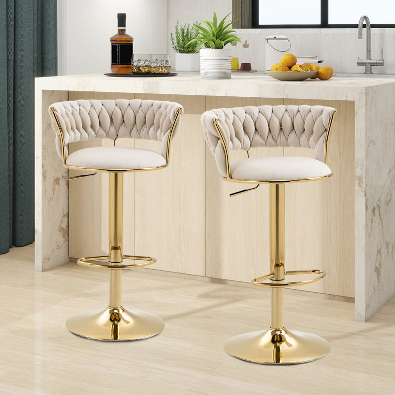 Tabourets de bar pivotants à hauteur réglable, Beige