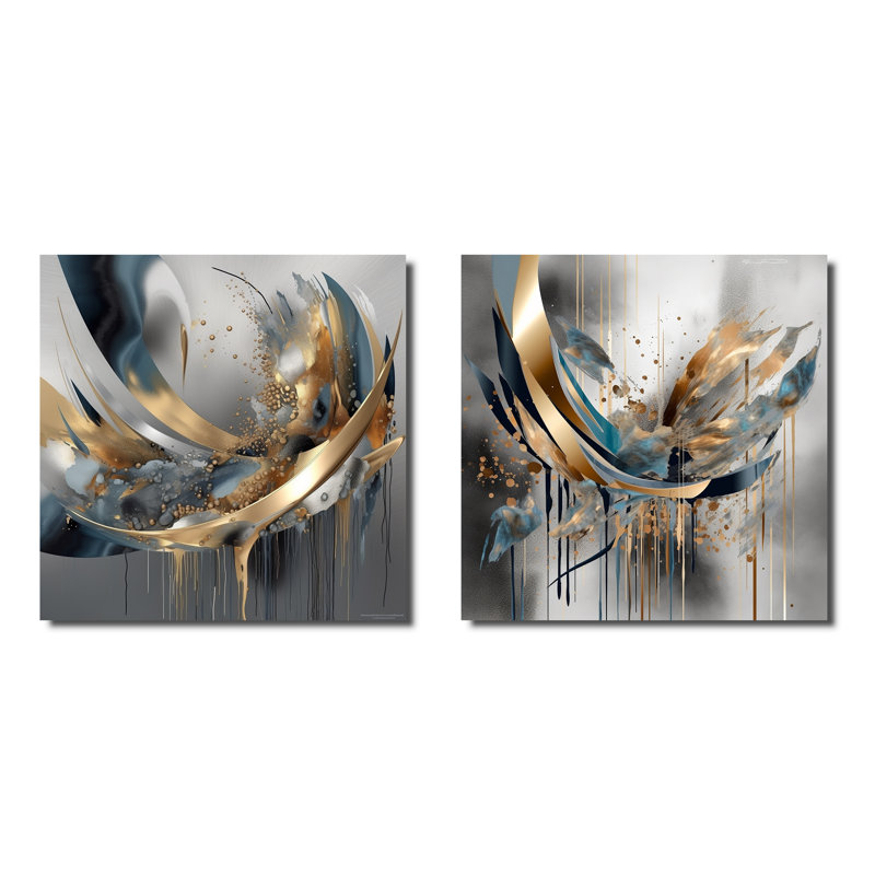 Abstract Shapes And Infinity Lines I - Abstract Shapes Wall Art Living Room Set Of 2, 36" H x 73" W x 1.5" D, Wrapped Canvas