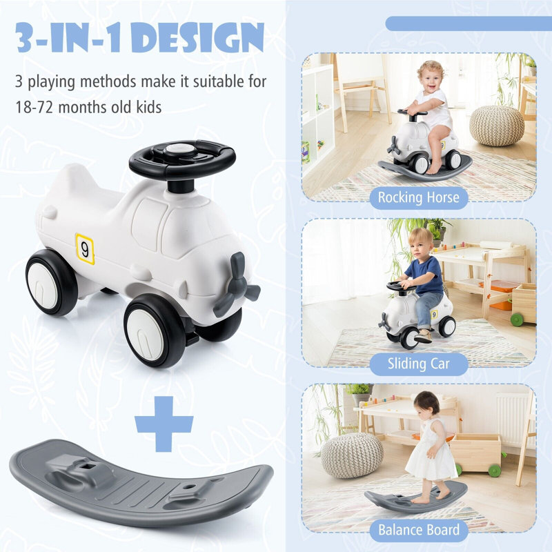3-In-1 Toddler Sliding W/ Detachable Balance Board Rocker