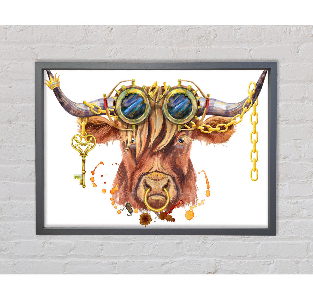 Die Highland Cow Goggles - Einzelner Bilderrahmen Kunstdrucke auf Leinwand