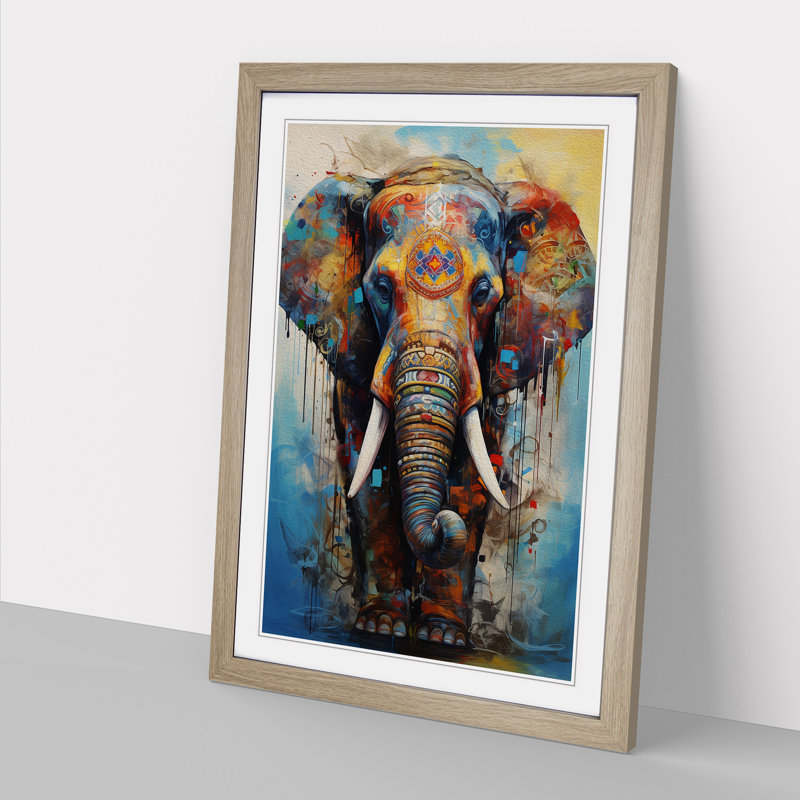Elephant Informel - Framed Print, 34" H x 25" W x 2" D, Oak