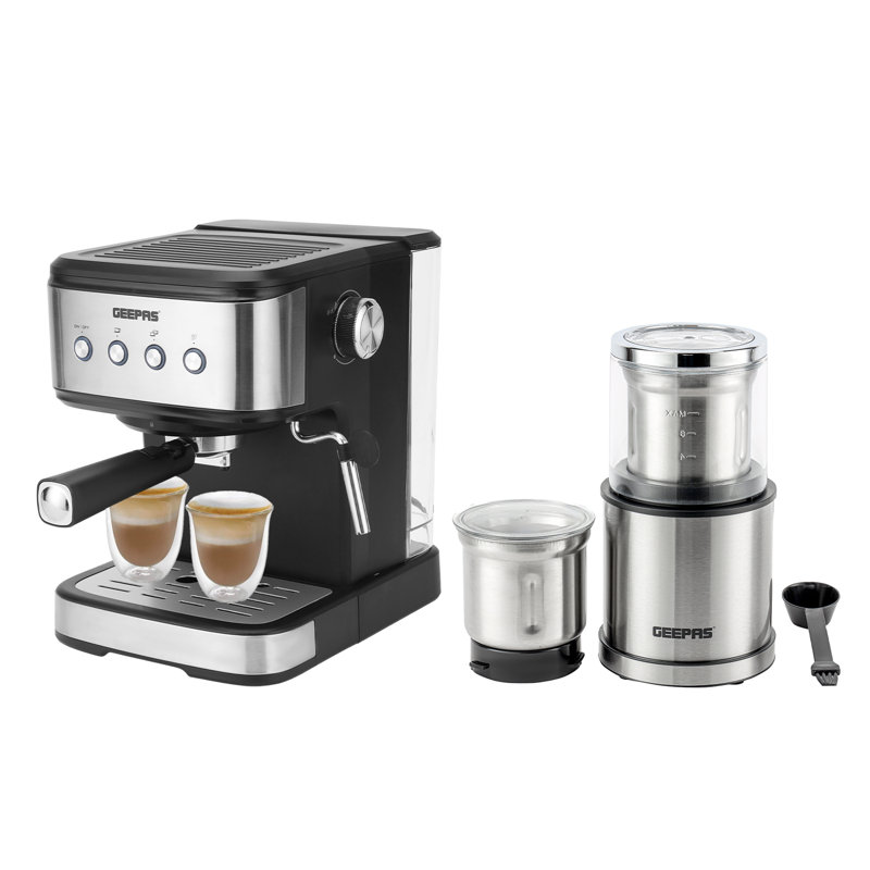 Geepas 1450W Espresso & Cappuccino Coffee Machine & 200W Coffee Grinder Combo Set