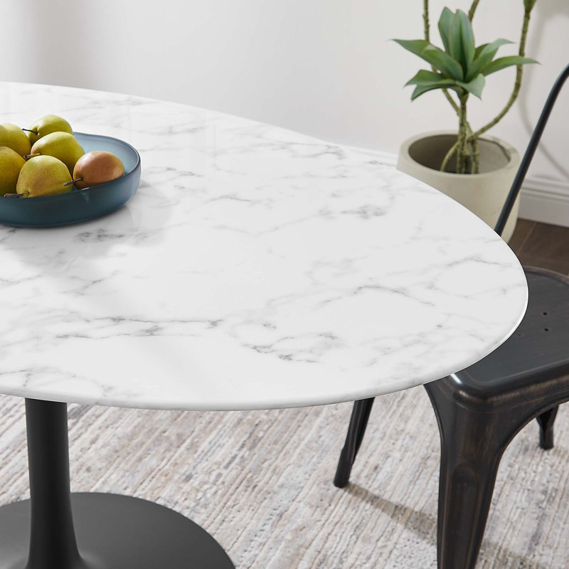  Table de salle à manger en marbre artificiel Lippa, H 29,5 po x L 54 po x l 31,5 po, Noir, Blanc