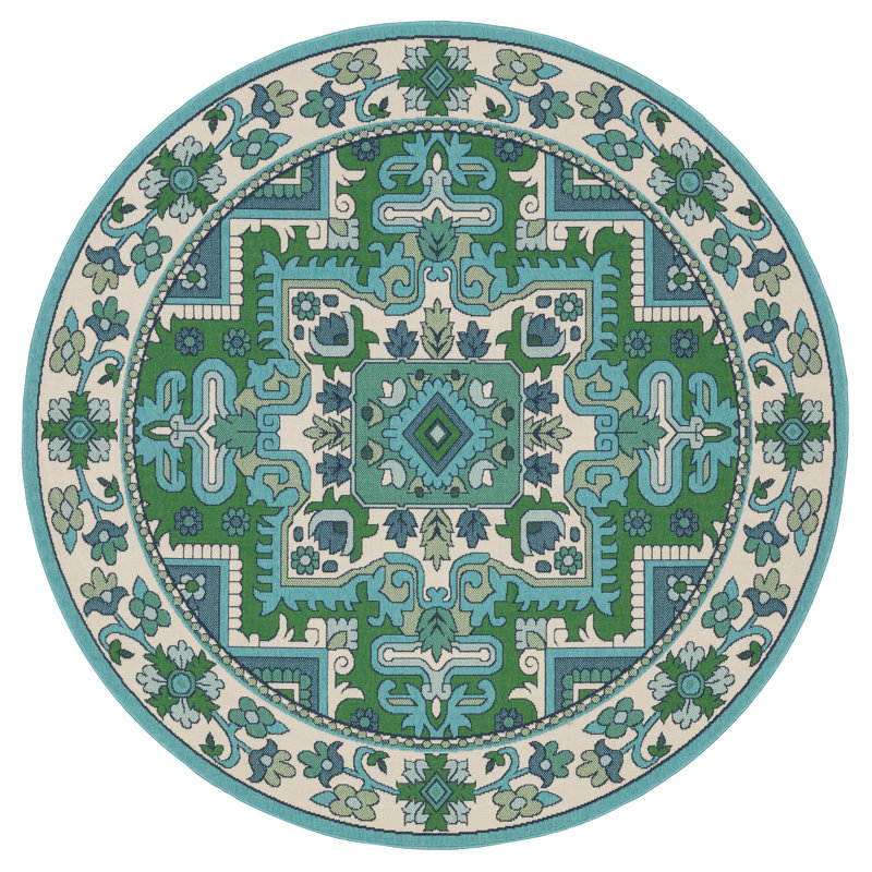 Tapis bleu / vert Aganlane, Rond 7 pi 10 po