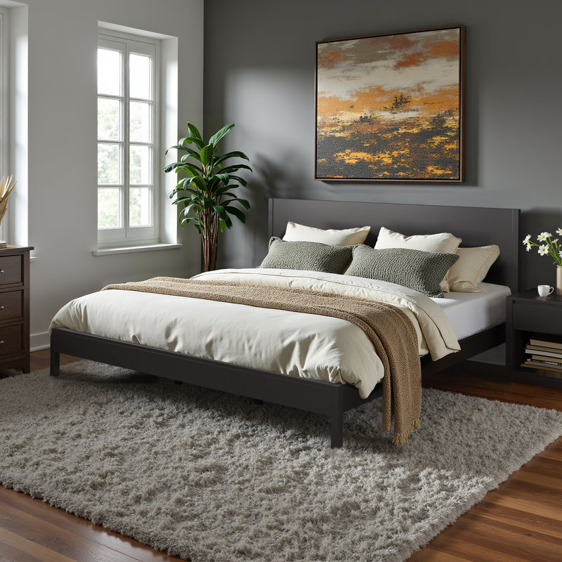 Ismail Danish-Inspired Modern Platform Bed, King, Black