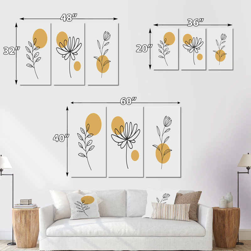 Ensemble de 3 pièces minimalistes créatives rétro avec pleine lune I - Art moderne Mid-Century, H 28 po x l 36 po