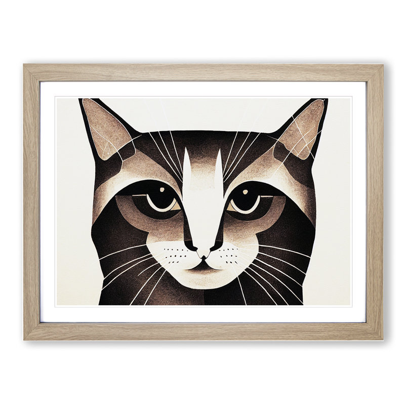 Cat Illustration Vol.2 Abstract - Framed Print, 25cm H x 34cm W x 2cm D, Oak