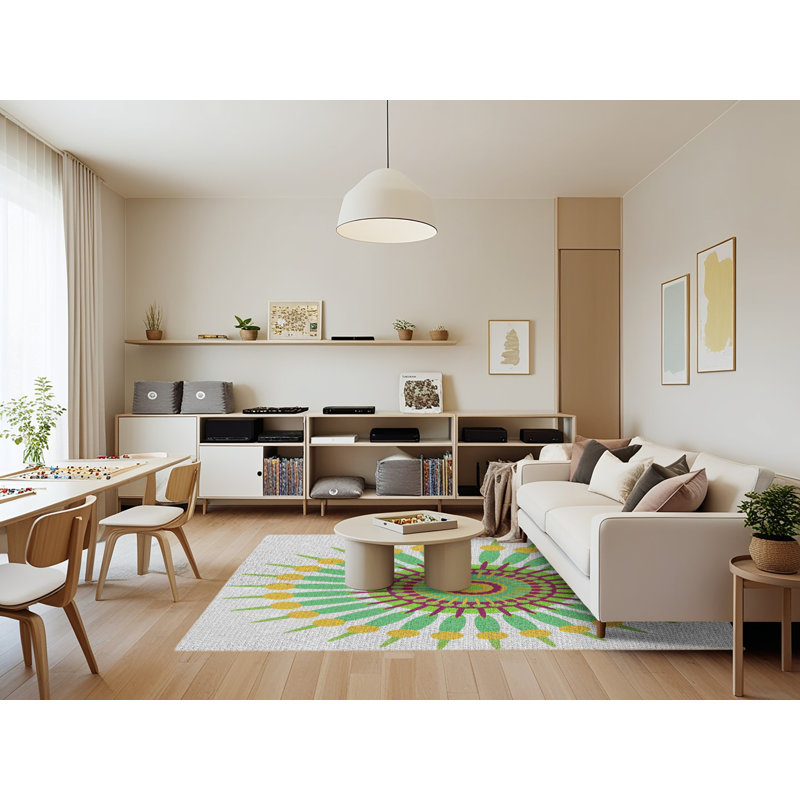 Laine tissée à la main et polyester jaune/vert/gris Tapis décoratif, Rectangle 7 pi x 9 pi