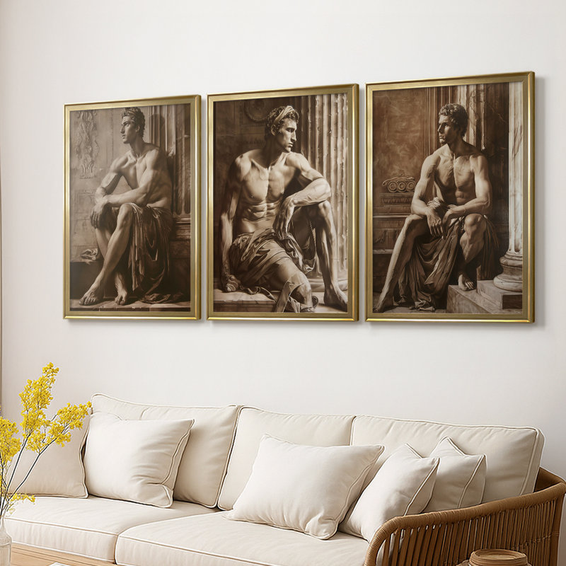 ABSTRACT Series CCLxxxix - Toile tendue avec châssis sur mesure - 3 pièces, H 27 po x l 39 po, Doré