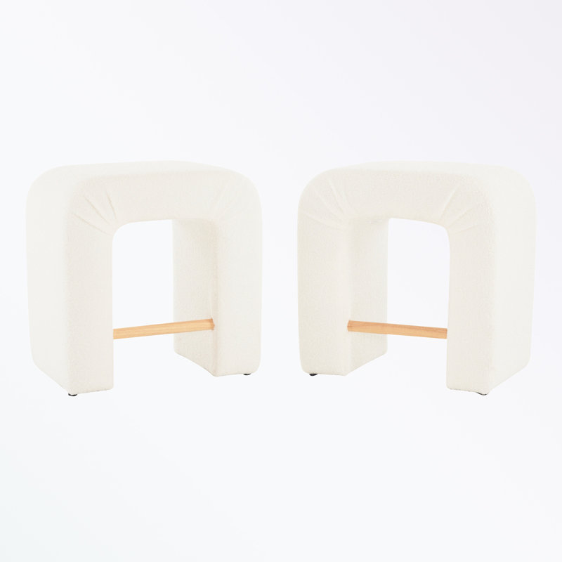 Ensemble de 2 tabourets en U avec base robuste, Blanc/naturel