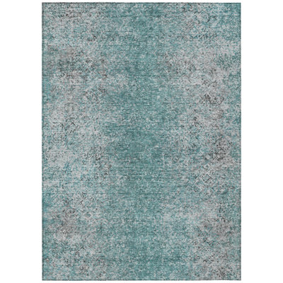 Tapis d'intérieur lavable extérieur bleu sarcelle et gris anthracite 5 pi x 8 pi