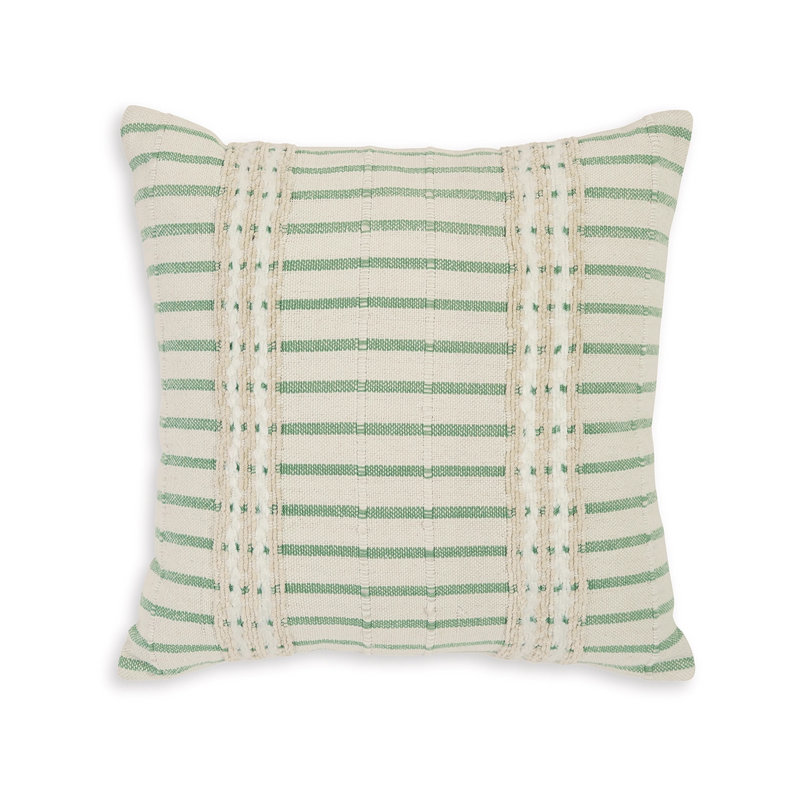 Ensemble de 4 coussins décoratifs rayés en coton blanc et vert Tony