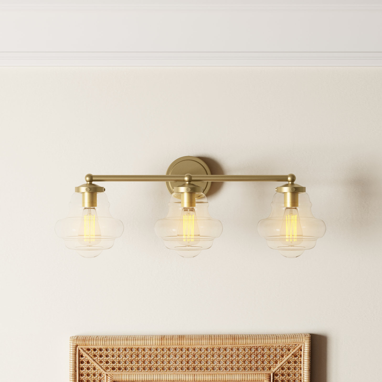 Marah 3 Light Transparent Dimmable Vanity Light, Natural Brass