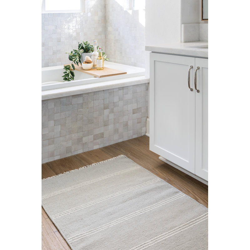 Hand Tufted Striped Area Rug in Blue, Runner 2'6" x 8'