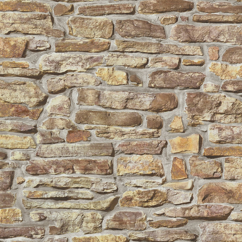 The Bricks and More Stone Symphony Motif 10.05m x 53cm Matte Wallpaper Roll, Taupe