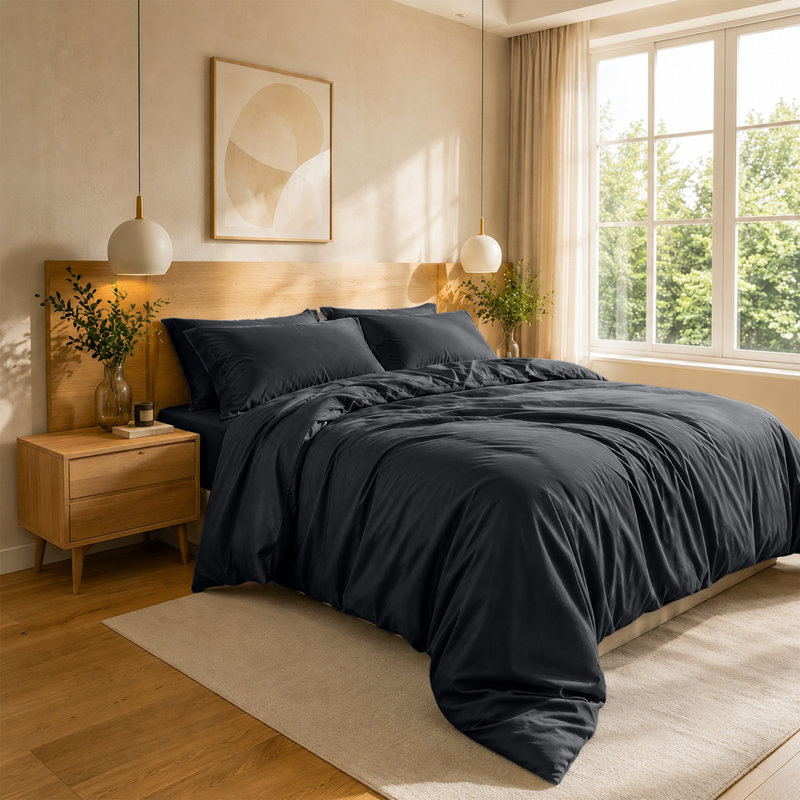 4-Piece Microfiber Duvet Cover Set – Pillowcases & Fitted Sheet, Double Duvet Cover  + 3 Additional Pieces, Charcoal