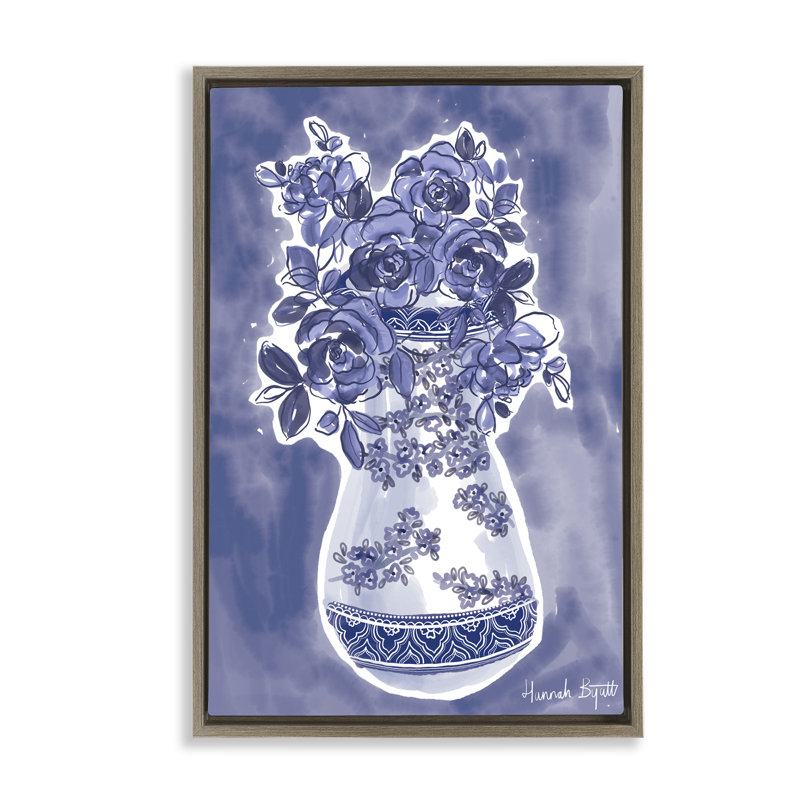 Vase Chinoiserie sur cadre flottant bleu, design par Hannah Byatt, H 31 po x l 21 po, Cadre flottant orme Montalcino