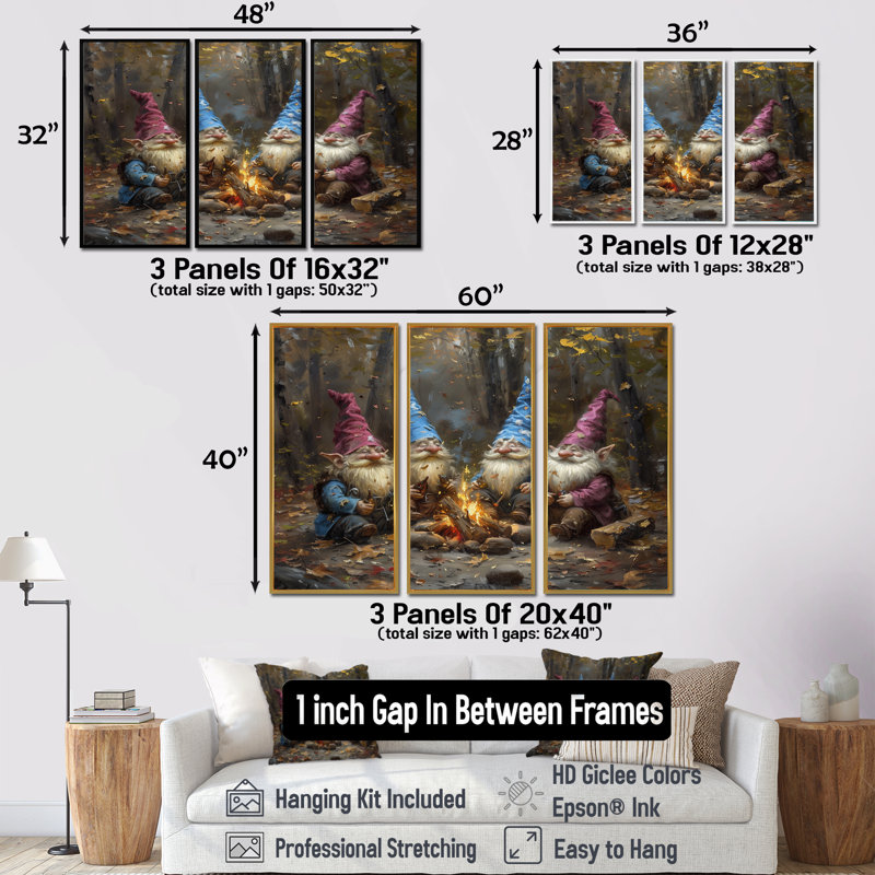 Ensemble de salon gnome d'automne, H 28 po x l 36 po x P 1 po, Toile avec cadre flottant noir