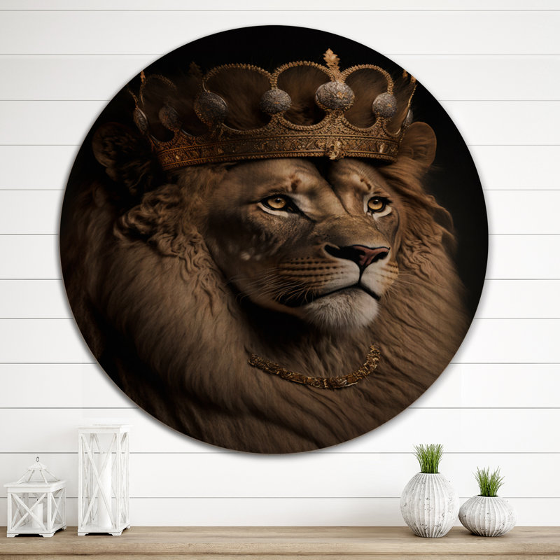 Portrait d'un roi lion II - animaux, art mural en bois de lion, bois de pin naturel, H 23 po x l 23 po x P 1 po