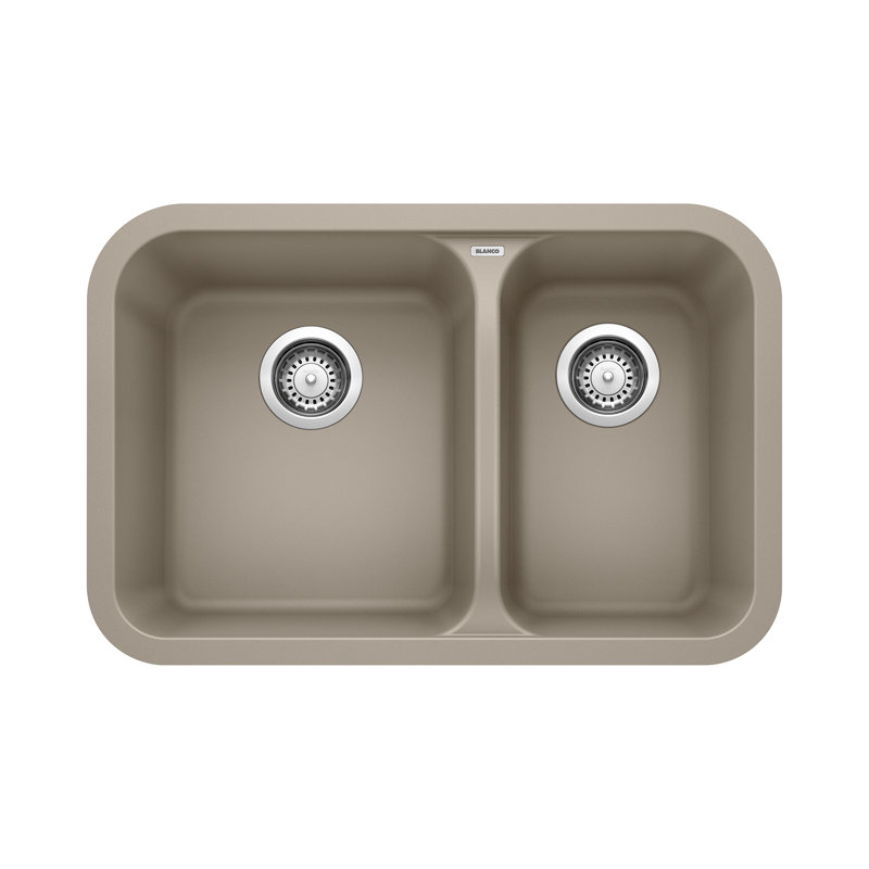 Évier de cuisine à double cuve en granit encastrable de L 27 po x l 18 po avec crépines à panier Vision, Truffe