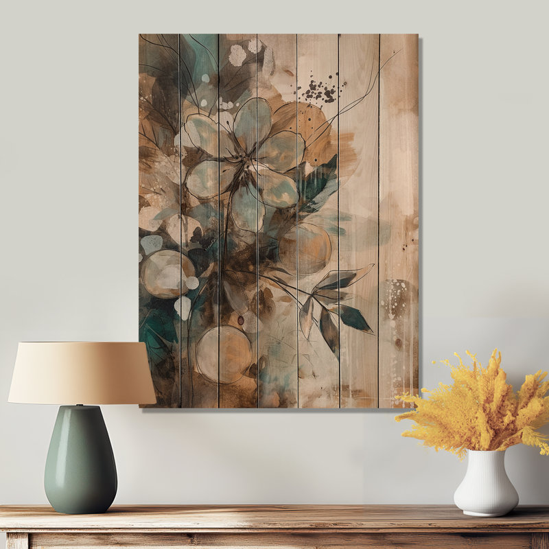 Bohème abstrait brun et vert sur bois, H 20 po x l 10 po x P 0,78 po