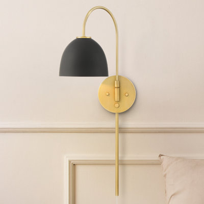 Hunter Erling 1 Light Large Gold and Matte Black Plug-In Wall Sconce Light Fixture