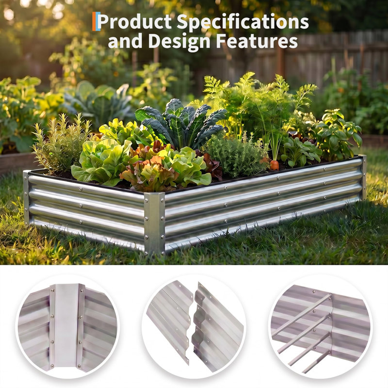 2-Pack 6x3ft Galvanized Steel Raised Garden Beds, Outdoor Rectangular Planter with Open Bottom, Silver