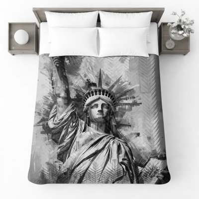 Statue Of Liberty Illustration Quilted Bedspread All Sizes