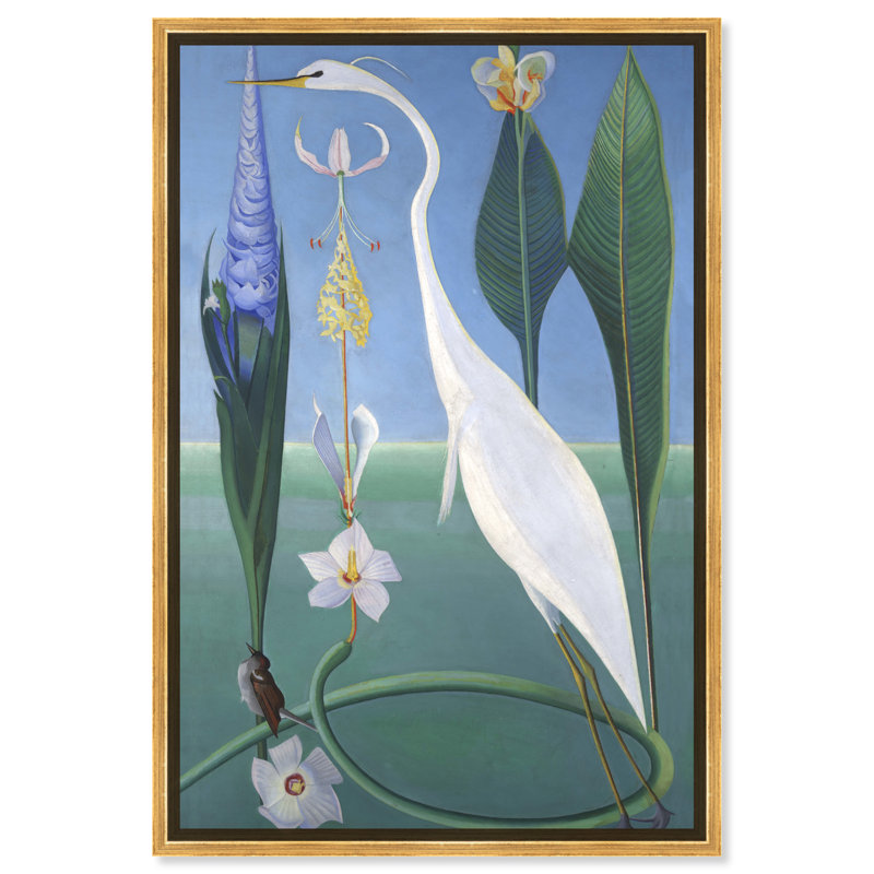 Oiseau dans un jardin - Peinture, H 15 po x l 10 po, Cadre doré