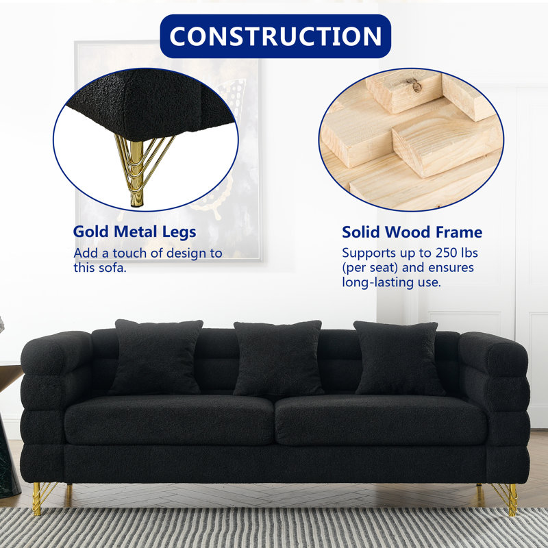 81'' Teddy Sofa, Black Velvet