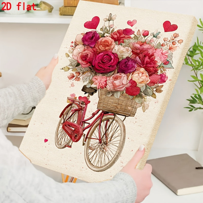 Impression sur toile romantique, aquarelle et bicyclette rouge - Urban Studio, 24 * 16 pouces (60 * 40 * 2cm)