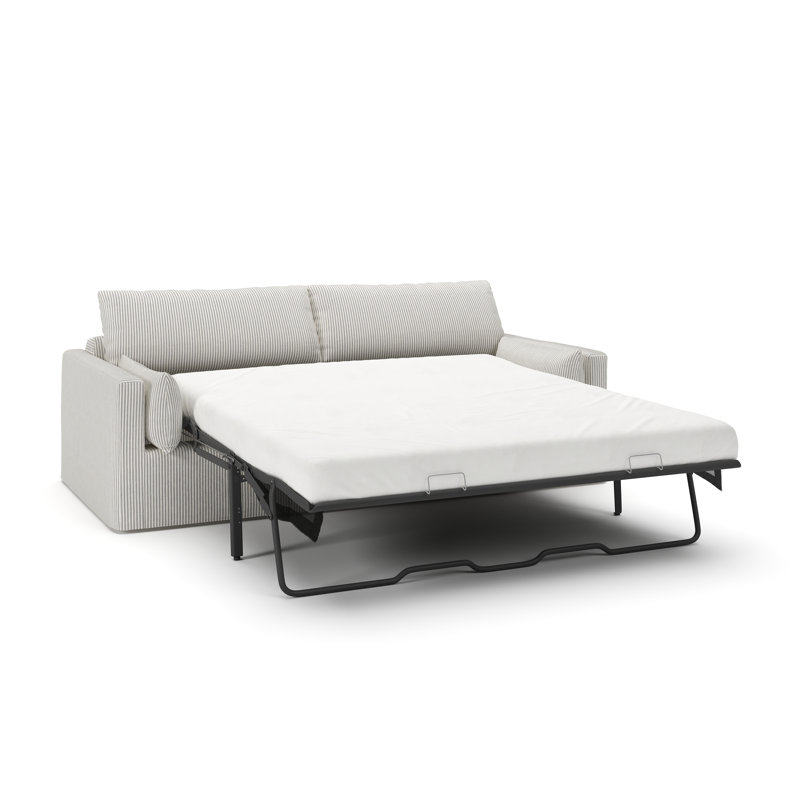 Luna Slipcovered Queen Sleeper Sofa, Cruise Gray Striped