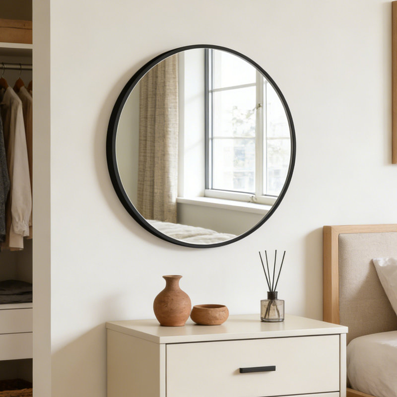 Miroir rond Garber, Noir, 30 po x 30 po
