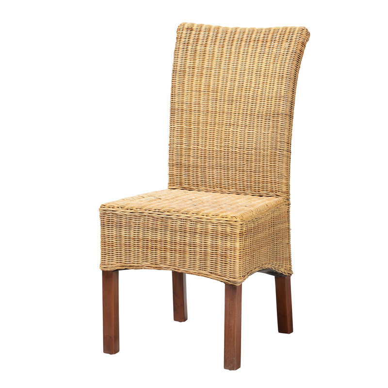 Chaise de salle à manger moderne bohémien en rotin naturel et bois d'acajou