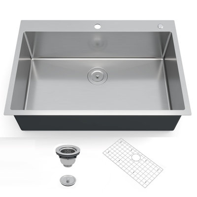 Évier de cuisine encastrable 36 po x 22 po x 10 po, évier simple en acier inoxydable avec finition brossée, grille inférieure et ensemble de drain