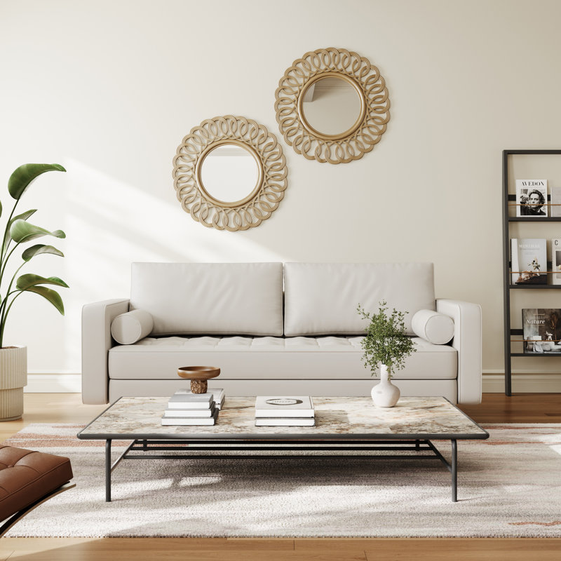 Canapé à accoudoirs carrés en cuir Bridgeview, H 33 po x l 70 po x P 32 po, Cuir végétalien blanc