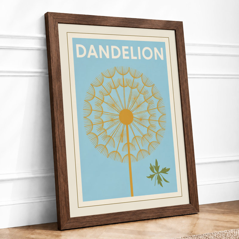 Minimal Dandelion Study Botanical - Framed Print, A1 - 84.1 x 59.4 cm, Walnut