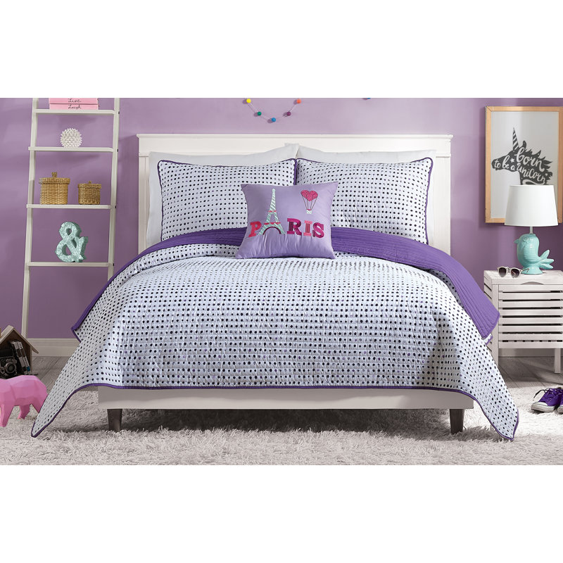Full Purple Reversible Microfiber Girls' Quilt Set