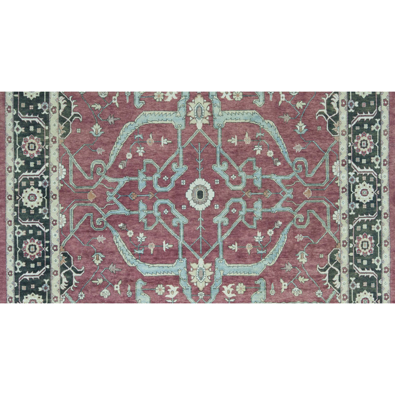 Tapis vert et rouge noué à la main de haute qualité