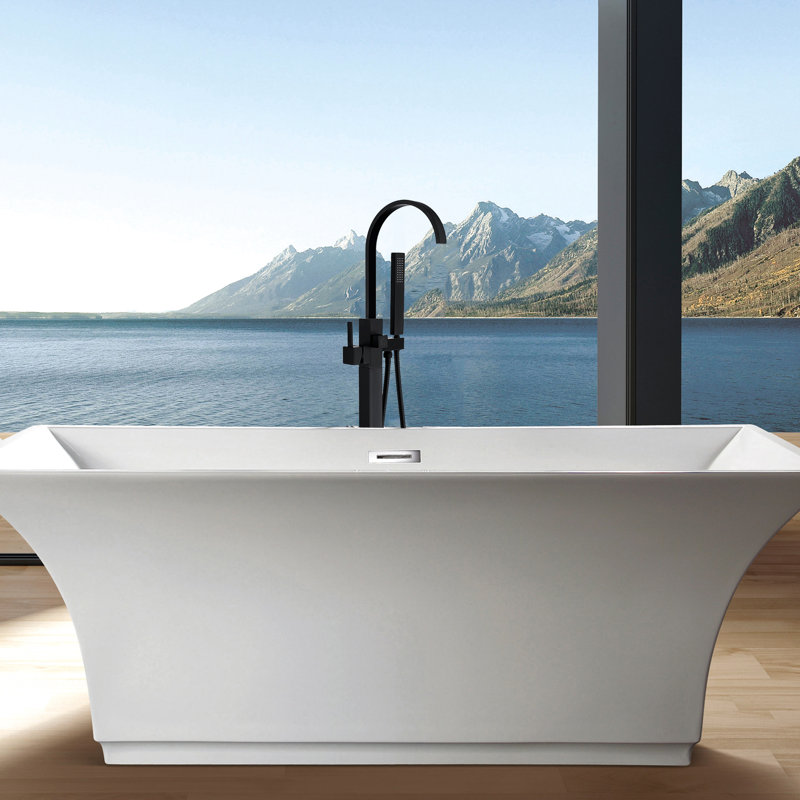 Matte Black Freestanding Bathtub Faucet With Portable Handheld Shower Metal Tub Hand Shower, Sleek Design