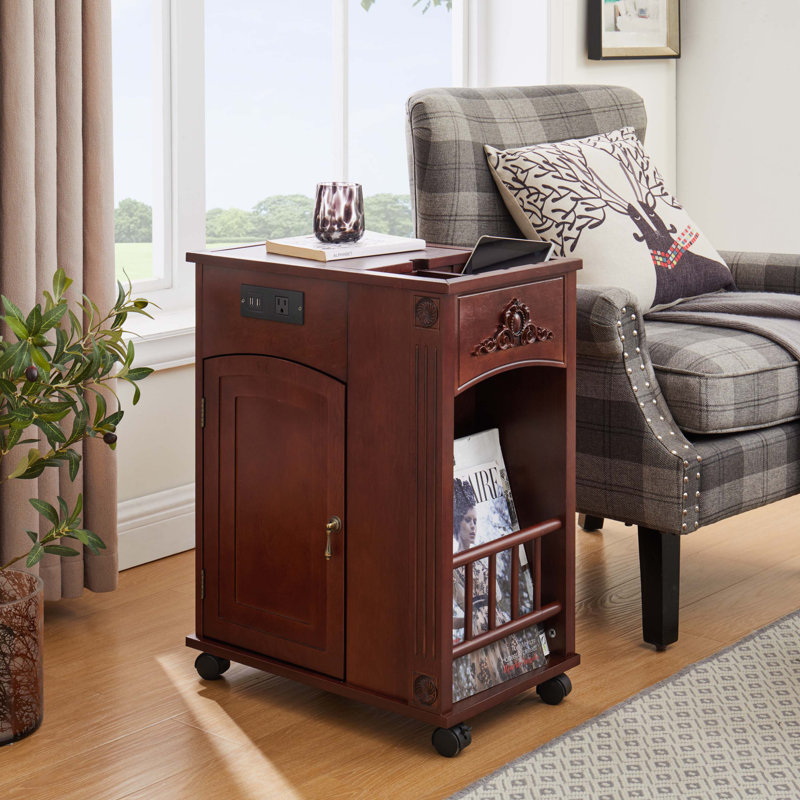 Table de bout traditionnelle avec station de charge, rangement et roues